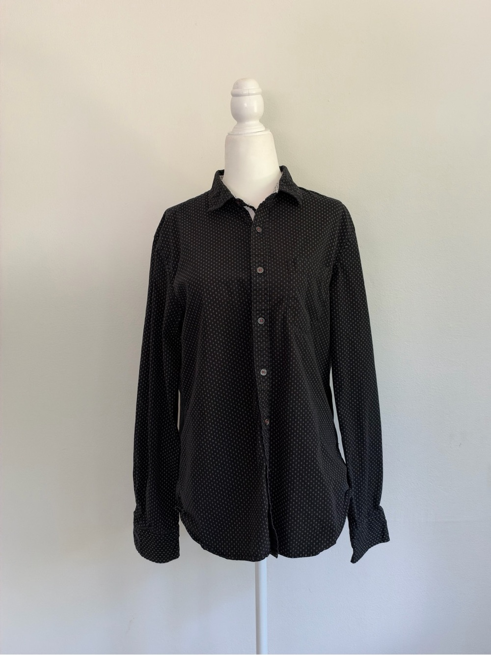 Denim & Flower Black Micro Print Slim Fit Shirt M
